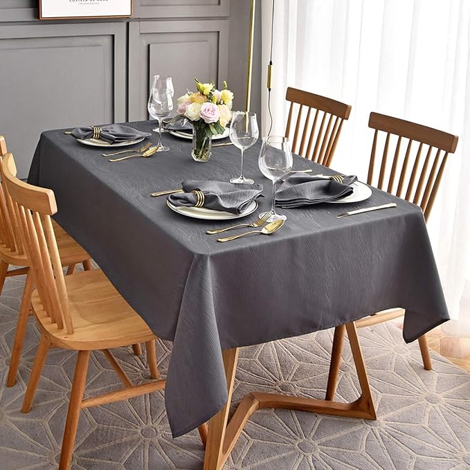 maxmill Jacquard Table Cloth Swirl Pattern Spillproof Wrinkle Resistant Heavy Weight Soft Tablecloth for Kitchen Dinning Tabletop Decoration Outdoor Picnic Rectangle 52 x 70 Inch Charcoal