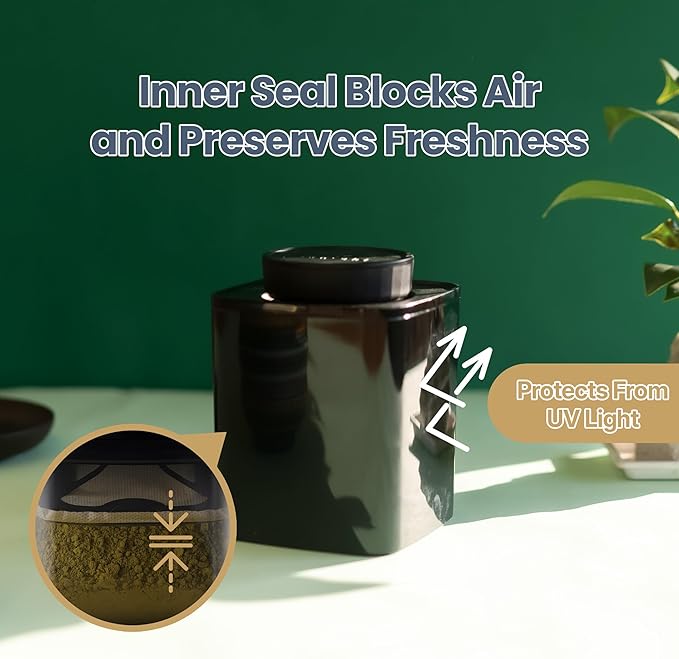 TeaVault Opaque Airtight Matcha Container – Loose Leaf Tea Storage Canister & Organizer for Freshness, Aroma & Flavor. Premium Storage for Matcha Powder, Tea Bags, Chai & Green Tea- 0.6 qt