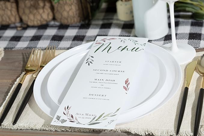 [30 Pack 6.3''] White Plastic Party Plates Edge Collection Premium heavyweight Elegant Disposable Tableware Dishes