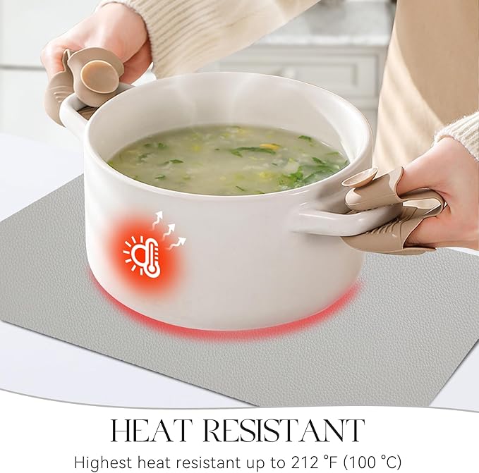 MOSAYT Vinyl Placemats Set of 4, Heat Resistant Place Mats 100% Waterproof Washable & Wipeable Faux Leather Reversible Table Mats for Kitchen Dining Party Indoor Outdoor, 12" x 17", Light Grey