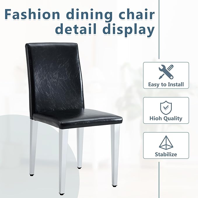 Dining Chairs Set of 4,Faux Leather with Chrome Plate Metal Legs,Armless Kitchen Room Chairs Set of 4,Max Load 300 Lbs,High Back Modern Design for Home Kitchen Living Room Bedroom