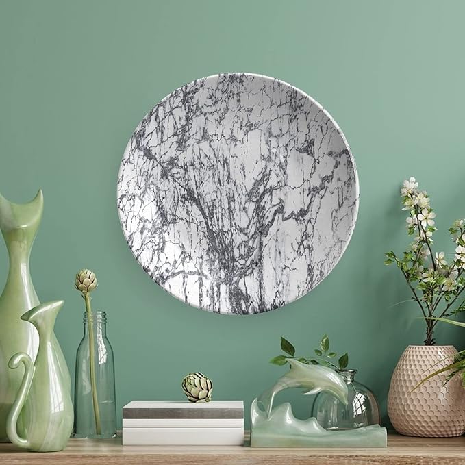 Decorative Plates, Abstract Print Ornament, Murky Marble Rock Motifs Dynamic Fractal, 8 Inch, Kitchen Wall Decor, Grey White