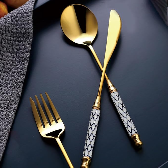 10-piece Silverware Set With Ceramic Handle, Premium Food Grade Stainless Steel Flatware Sets, Mirror Polished Cutlery Set, Dishwasher Safe (for 2 People)