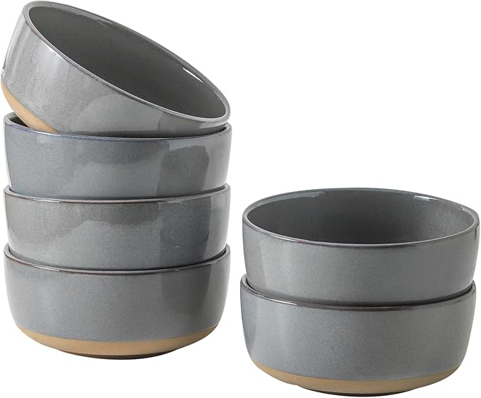 HASENSE 30 OZ Porcelain Soup Bowls, 6" Cereal Bowls - Dark Gray Ceramic Bowls Set of 6 for Soup, Cereal, Oatmeal, Fruit, Rice - Dishwasher & Microwave Safe