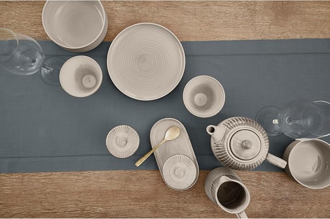 Solino Home Linen Hemstitch Table Runner 36 Inches - 100% Pure Linen Dark Grey Table Runner 14 x 36 Inch Ideal for Dresser and Coffee Tables - Classic Hemstitch - Winter