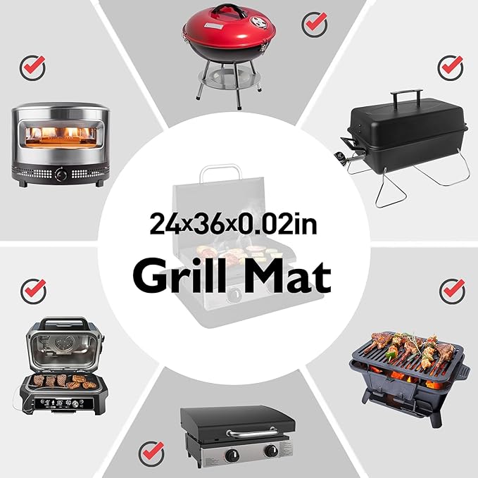 Grill Mats for Outdoor Grill Table Mat, Heat Resistant Mats for Countertop and Grill Table, Portable Charcoal and Propane Gas Grill, Pizza Oven Compatible with Blackstone, Ninja 24x36x0.02in, Black