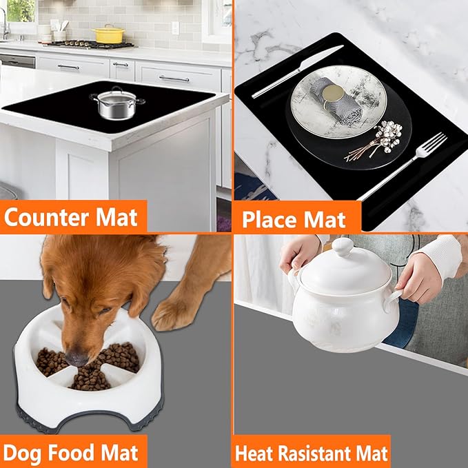 23.62"x15.74"(60cmx40cm) Countertop Protector Mat, Silicone Mats for Kitchen Counter, Cuttable Heat Resistant Mats for Counter, Waterproof Silicone Kitchen Island Protector Mat(2Pack, Semitransparent)