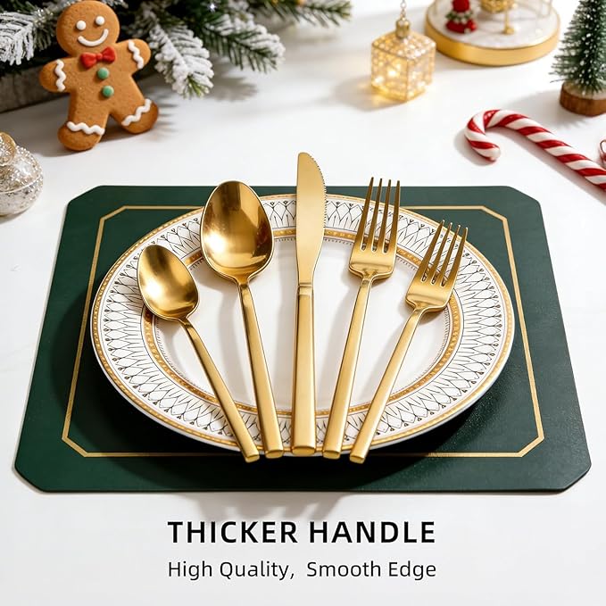 20pcs Matte Gold Cuboid Silverware, Stainless Steel Flatware Set, Service for 4, Forged Cutlery Set, Dishwasher Safe