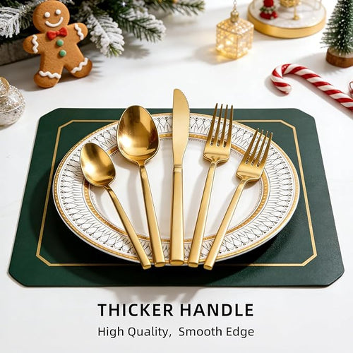 20pcs Matte Gold Cuboid Silverware, Stainless Steel Flatware Set, Service for 4, Forged Cutlery Set, Dishwasher Safe