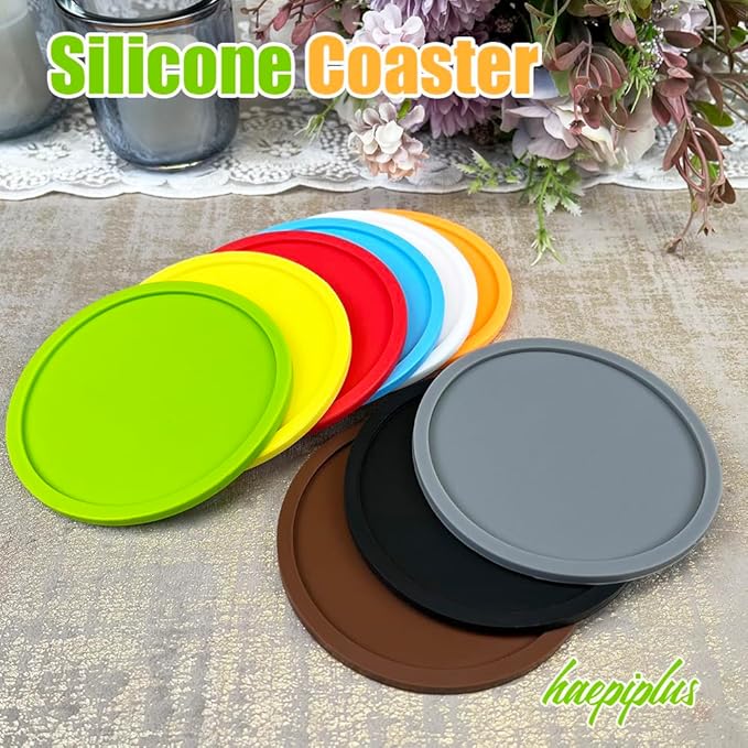 6 Pieces Silicone Coasters, Cup Coasters for Drinks, Heat Resistant Glass Cushion, Coffee Coaster for Table, Desk, Kitchen, Office, Bar Furniture Protection, Hot Cup Mat (Mix Color)