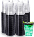 DaYammi 100 Pack Black Plastic Cups 10Oz Clear Disposable Cups with Black Rim, Clear Cocktail Cup Heavy Duty Disposable Wine Glasses Disposable Fancy Plastic Cups for Party Wedding