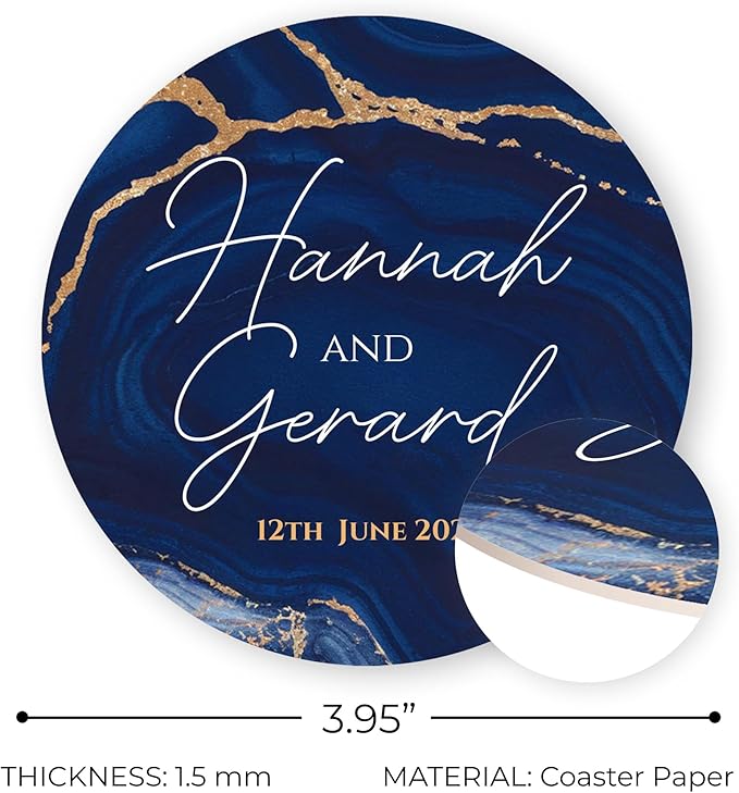 100 Pack Personalized Wedding Coasters, Custom Cardboard Coasters for Drinks with Photo Print and Text, Keepsake Wedding Favors and Gifts for Couples, 3.95" Round (Design 5)