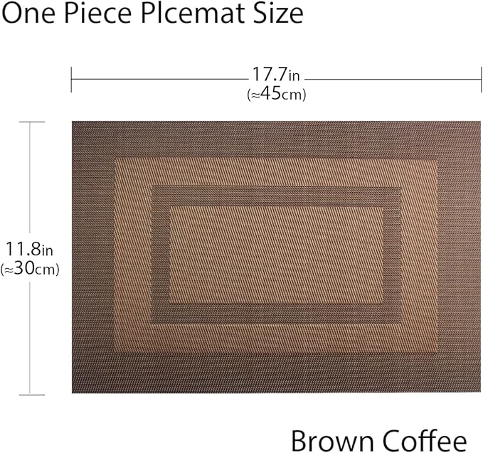 PIGCHCY Placemats Set of 6,Washable Woven Vinyl Kitchen Table Mats Non Slip Durable Placemats Heat Resistant Placemats for Dining Table(Coffee Brown)
