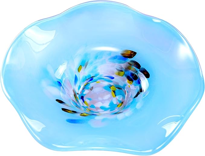Hand Blown Murano-style Art Glass Bowl, 10.2-Inch Large Decorative Centerpiece for Table, Cobalt Blue Fruit Display & Kitchen Counter Decor