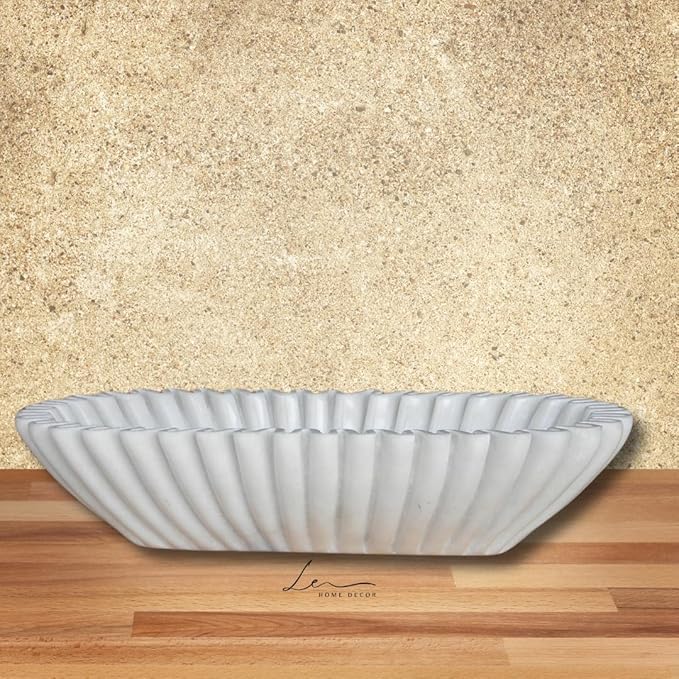 Marble Ruffle Bowls Large Scalloped Decorative Centerpiece, Decorative bowl, White Marble Ripple Bowl, Handmade Scalloped Bowl, House warming gift, Table Decor Bowl 14" White