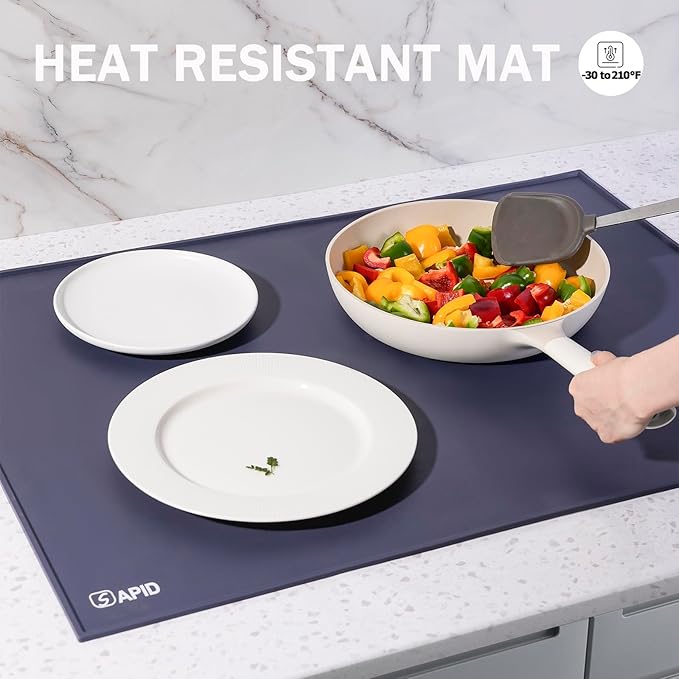 SAPID Raised Edges 32"x24" Extra Large Silicone Mat, Rolled-Up Silicone Mats For Kitchen Counter Heat Resistant Silicone Mat With Lip, Thick Countertop Protector Mat,Silicone Mats For Crafts,Navy Blue