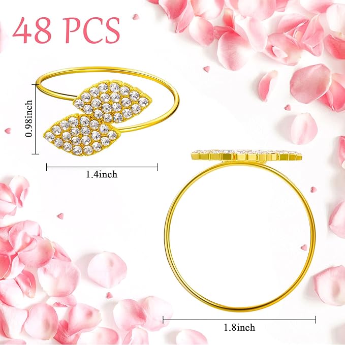 Hotop 250 Pcs Valentine's Day Napkin Rings Gold Table Decorations, Elegant Bling Leaves Napkin Rings, Rhinestone Guest Towels Buckle for Holiday Gather Party, Wedding Dinner Banquet Table Decoration