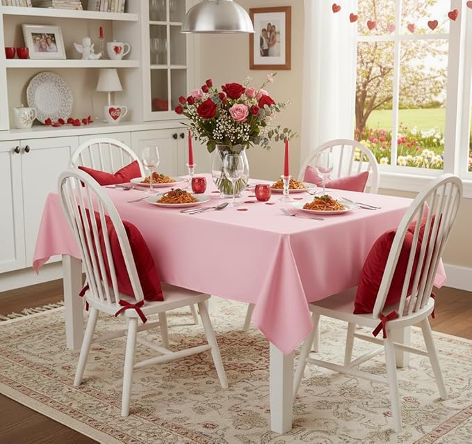 sancua Rectangle Tablecloth - 54 x 78 Inch - Stain and Wrinkle Resistant Washable Polyester Table Cloth, Decorative Fabric Table Cover for Dining Tables, Buffet Parties and Camping, Pink