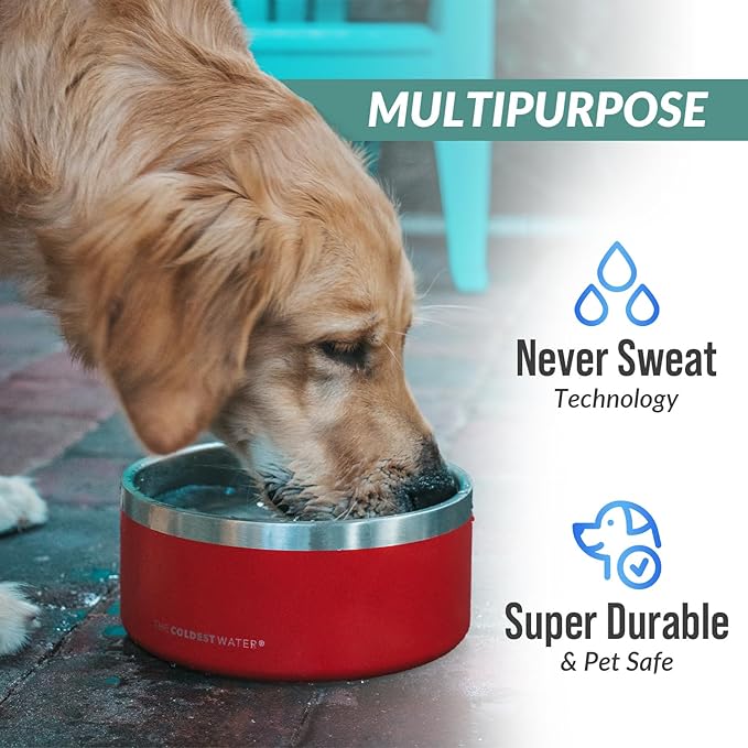 Coldest Dog Bowl - Anti Rust Metal, Non Slip, 3 Layers Insulated Stainless Steel Dog Bowls - Spill Proof & Heavy Duty - Water Bowl for Dogs, Cats, Dish Washer Safe (200 oz, Saturns Purple Glitter)