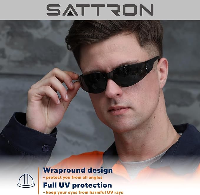 50 Pack of Tinted Safety Glasses, Scratch & Impact Resistant Protective Eyewear, Dark Lenses for UV Protection, Safety Sunglasses for Construction, Outdoor Work & Shooting