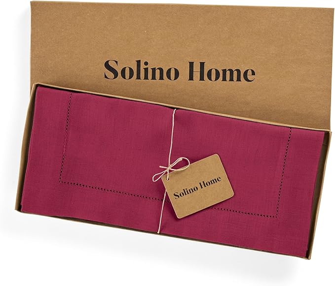 Solino Home Linen Table Runner 36 Inches - 100% Pure Linen Beet Hemstitch Table Runner 14 x 36 Inch Ideal for Dresser and Coffee Tables - Valentines, Easter, Winter - Classic Hemstitch