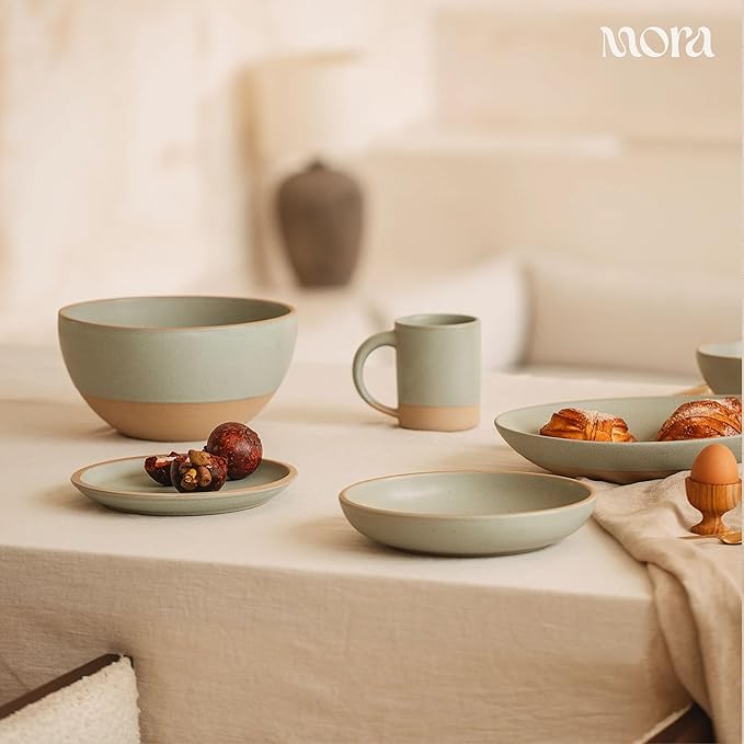 MORA Jumbo and Large Bowls Set of 2, 2.5 and 1.5 Qt Ceramic Pottery Mixing Bowls - Microwave and Dishwasher Safe - Mushroom & Thyme