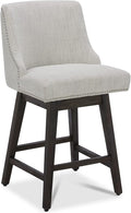 CHITA Counter Height Swivel Bar Stools, FSC Certified Upholstered Counter Stools, Modern Swivel Barstools with Wood Legs for Kitchen Island, 26" Seat Height, Fabric in Ivory