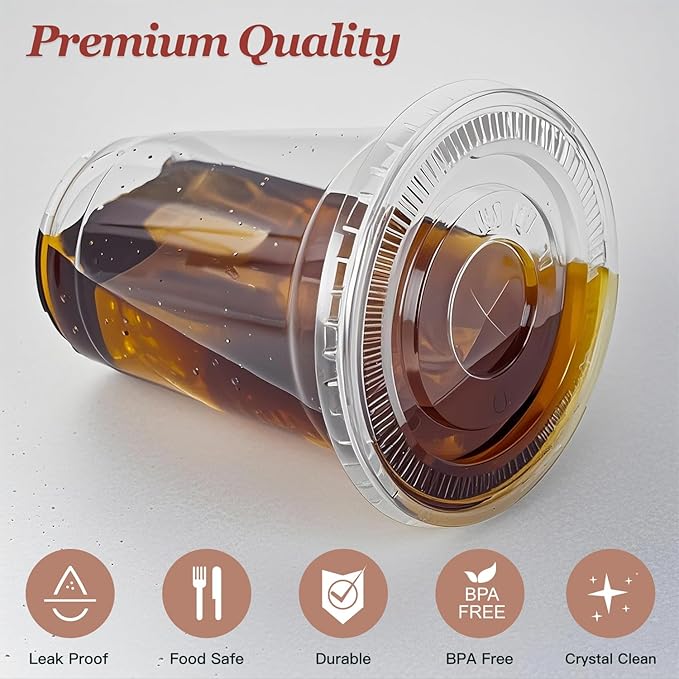 Charmount 50 Sets 16 oz Plastic Cups with Lids and Straws, Disposable Cups for Iced Coffee, Smoothie, Milkshake, Cold Drinks - Clear