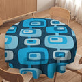 Mid Century Boho Round Tablecloth, Blue Mid Century Modern Art Abstract Geometric Pattern Retro Vintage Style Tablecloth for Home Party Dining Room Kitchen Decor 36Inch(90cm)