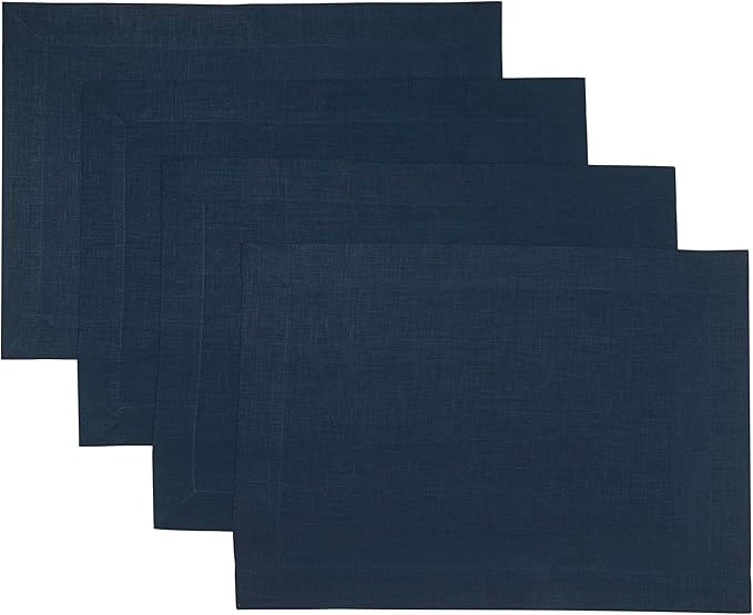 D'Moksha Homes Linen Navy Blue Placemats Set of 4-100% Pure Linen Placemats 14 x 19 Inch for Easter - Handcrafted and Machine Washable