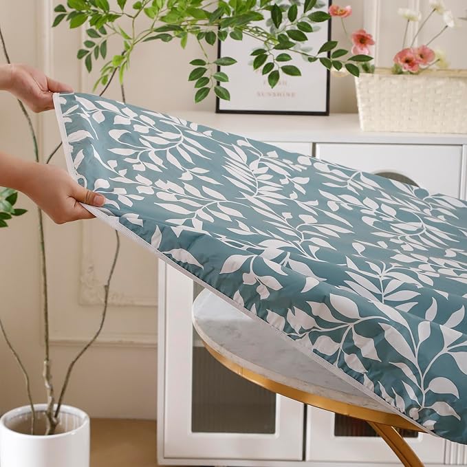 Walrus Round Vinyl Fitted Tablecloth with Flannel Backing Elastic Edge Design Table Cover Waterproof Oil-Proof PVC Table Cloth Stain-Resistant Best for 45"-56" Round