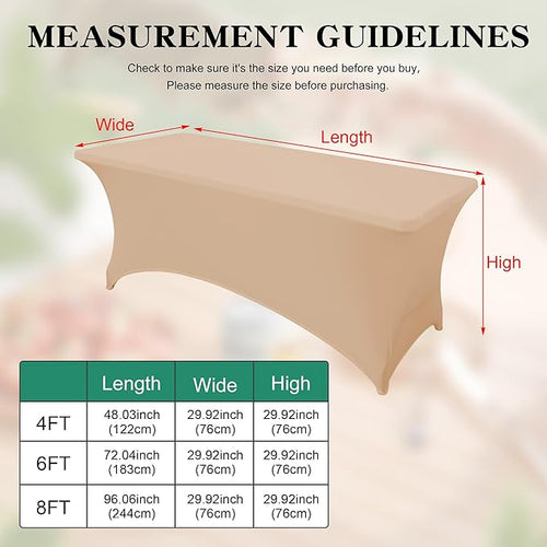 2Pack 4FT Table Cloth for Rectangular Fitted Events Stretch Champagne Table Covers Washable Spandex Tablecloth Protector for Party, Wedding, Cocktail, Banquet, Festival