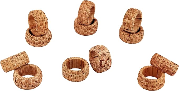 Handwoven Napkin Ring Set of 12 - Cane Napkin Rings, Elegant Fall Napkin Rings for Table Decoration, Special Occasions, Easter Table Decor & Gift Giving Ideas (Brown) - CLEENTABLE