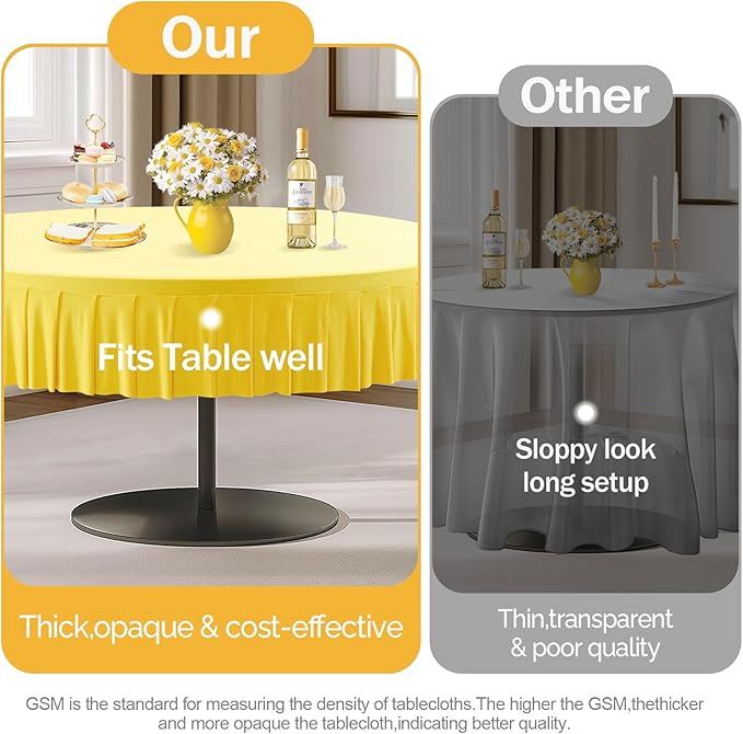8 Pack Yellow Spandex Round Tablecloths for 72in Table, Stretchy Fitted 6FT Round Table Cloths, Wrinkle Free Table Cover with Skirt for Wedding Birthday Party Bridal Shower Banquet