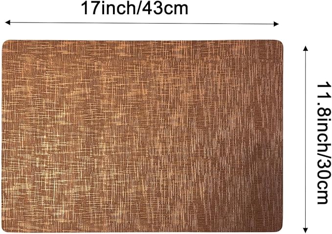 Faux Leather Placemats, Dual‑Sided Non‑Slip Vinyl Placemats, Washable Table Mats, Wipeable Metallic Dining Mats for Kitchen and Dining (Brown, Set of 6)