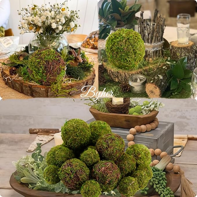 BYHER Decorative Moss Balls Set - 18pcs Fake Moss Balls for Bowl Fillers, Centerpiece Decor, Home Decor, Vase Fillers, Wedding Decor, Table Arrangements, Coffee Accents, DIY Crafts (Mix-Set of 18)
