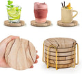 Natural Sandstone Coasters Set of 6 with Holder, 4 in Dia, Round, Heat Resistant & Absorbent, for Home & Office