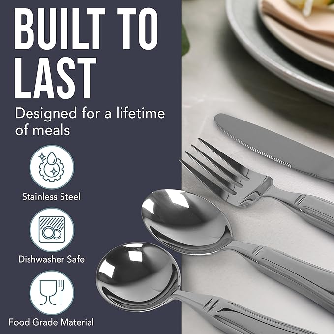 BUNMO Weighted Utensils for Hand Tremors – 4pc Adaptive Utensils for Elderly, Persons w/weak hands – Discreet Travel Wrap, Stainless Steel & Dishwasher Safe – Weighted Silverware Set