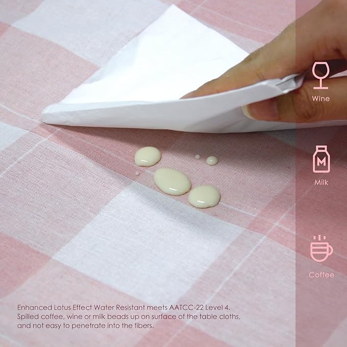 BALCONY & FALCON Gingham Table Cloth Rectangle – Reversible Water-Resistant Cotton Checkered Tablecloth for Valentine，Outdoor Picnic, Camping, Kitchen, Party Decor (Pink White, 57x118 Inch)