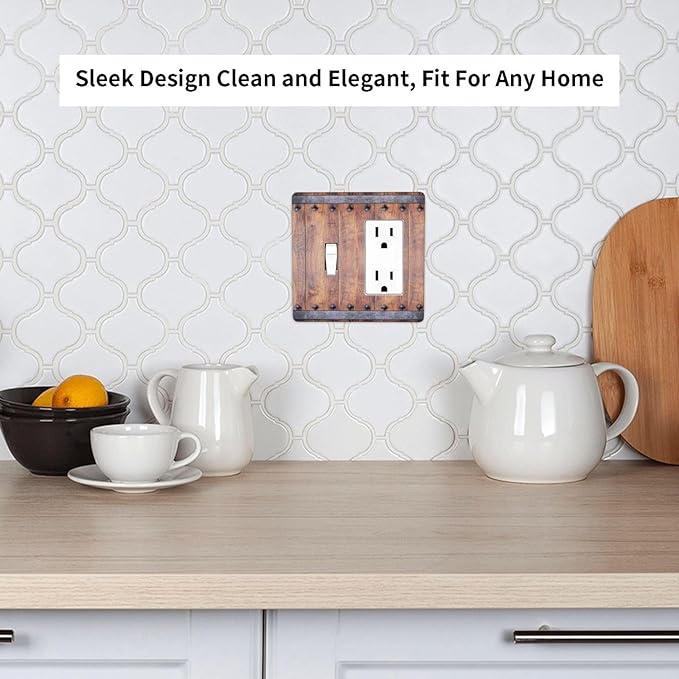 Light Switch Cover Rustic Farmhouse Barn Door Vintage Wood 2 Gang Toggle Rocker Combo Socket Cover Wall Plates Decorative Switch Plates and Outlet Covers for Bathroom Cabin Decor
