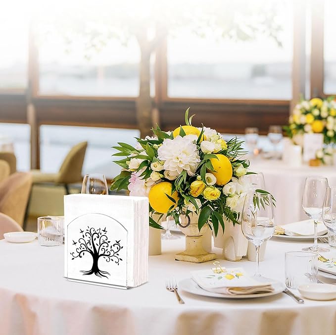 Tree of Life Decor Napkin Holder for Table, 2 Pack 5"x5" Spring Paper Holder for Kitchen, Party, Dining Restaurant, Bar Summer Rustic Cocktail Paper Napkin Dispenser for Table Decoration Gift
