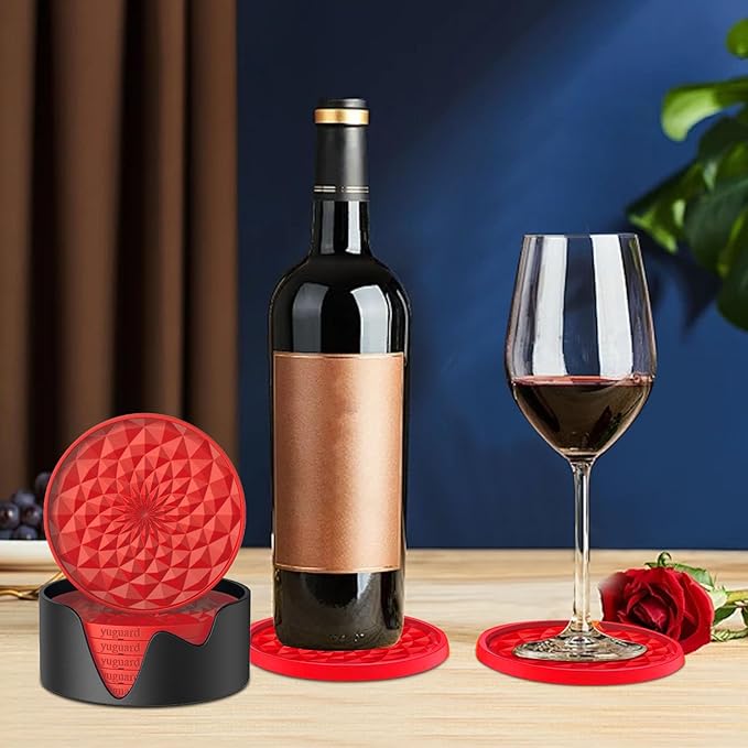 Cup Coasters Set of 6 with Holders Drink Coasters, Table Cup Mat, for Hot or Cold Drinks Thickened, Non-Slip, Non-Stick, Deep Tray Blue