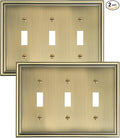 2-Pack Triple Toggle Light Switch Cover Plate, Durable Solid Zinc Alloy Decorative Switch Plate Covers, Antique Brass 3 Gang Wall Plate, Corrosion Resistant
