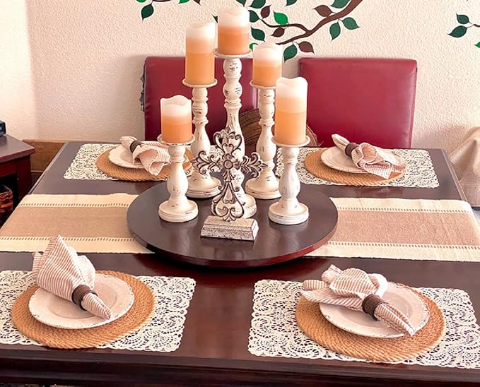 Jute Woven Placemats Set of 6, Round Braided Tablemats 13.8 inch Natural Jute Plat Chargers Handmade Woven Placemats Heat Resistant Non-Slip Potholder for Table Decoration