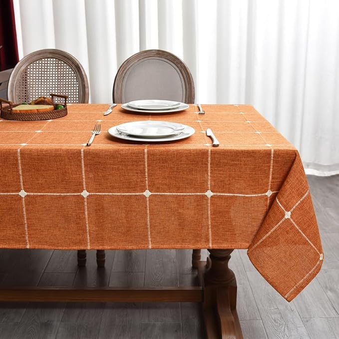 Zobesta Linen Table Cloth Rectangle Tables 60 x 120 Inch, Cotton Linen Burnt Orange Tablecloth Washable Farmhouse Soft Fall Tablecloth for Outdoor, Party, Holiday, Picnic, Dining