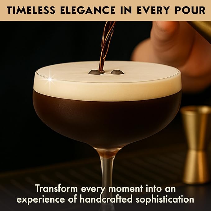 VEMACITY - Elegant Espresso Martini Glasses Set of 4 (10oz) - Classic Coupe Glasses for Martinis, Champagne, Margaritas | Handblown Crystal Cocktail Glassware | Ideal for Martinis and Cocktails
