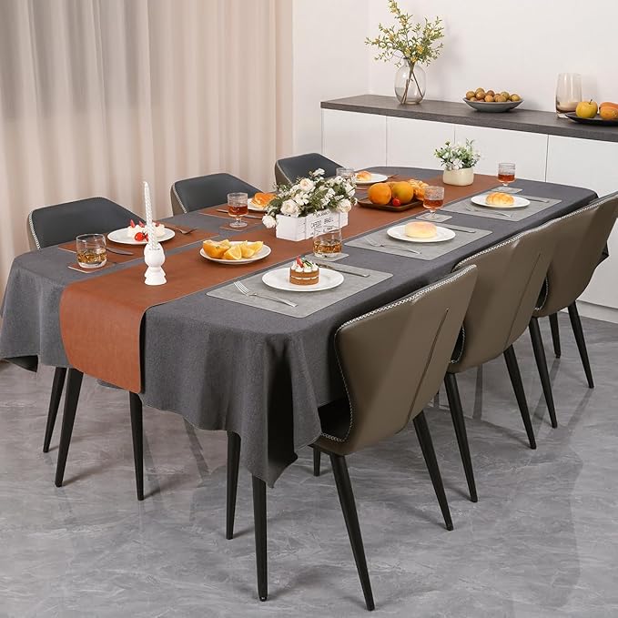 Myir JUN Reversible Vinyl Placemats Set of 6, Faux Leather Place Mats Dual Sided Waterproof Wipeable, Heat-Resistant Table Mats for Kitchen Dining Indoor Outdoor (12" x 17", Light Gray Reddish Brown)