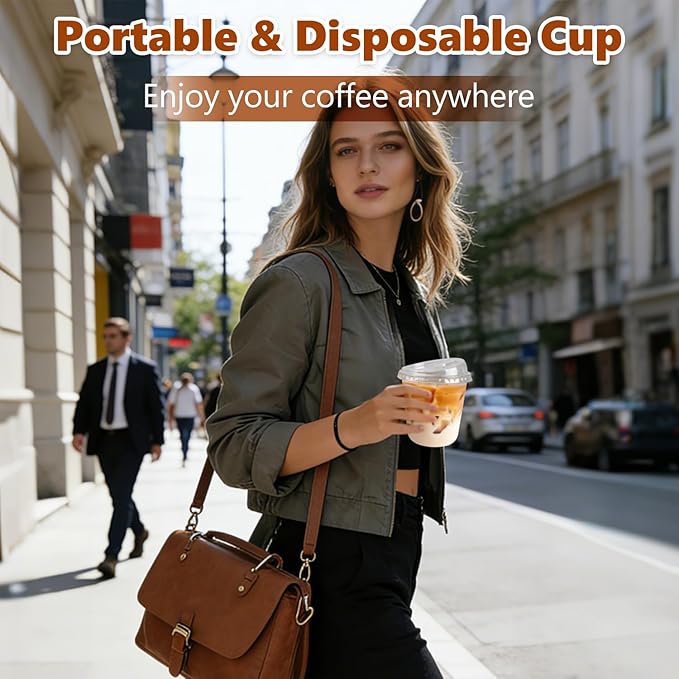 50 Pack 12 oz Clear Plastic Cup With Sip Lids ,Thickened Disposable Iced Coffee Cups for To Go Cold Drinks Latte Juice Smoothie Slushie Milkshake For Drink Shop Parties Events, Leakproof & BPA-Free