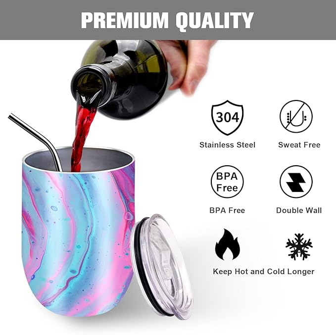 BetterSub 12oz Sublimation Straight Wine Tumblers Blanks Double Wall Insulated Stainless Steel Tumblers Bulk Sublimation Tumbler Cup with Lid, Metal Straw, Brush, Display Box, 24 Pack