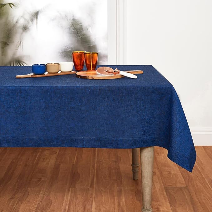 Solino Home Royal Blue Linen Tablecloth 52 x 52 Inch - 100% Pure Linen Square Table Throw - Athena, Machine Washable Tablecloth
